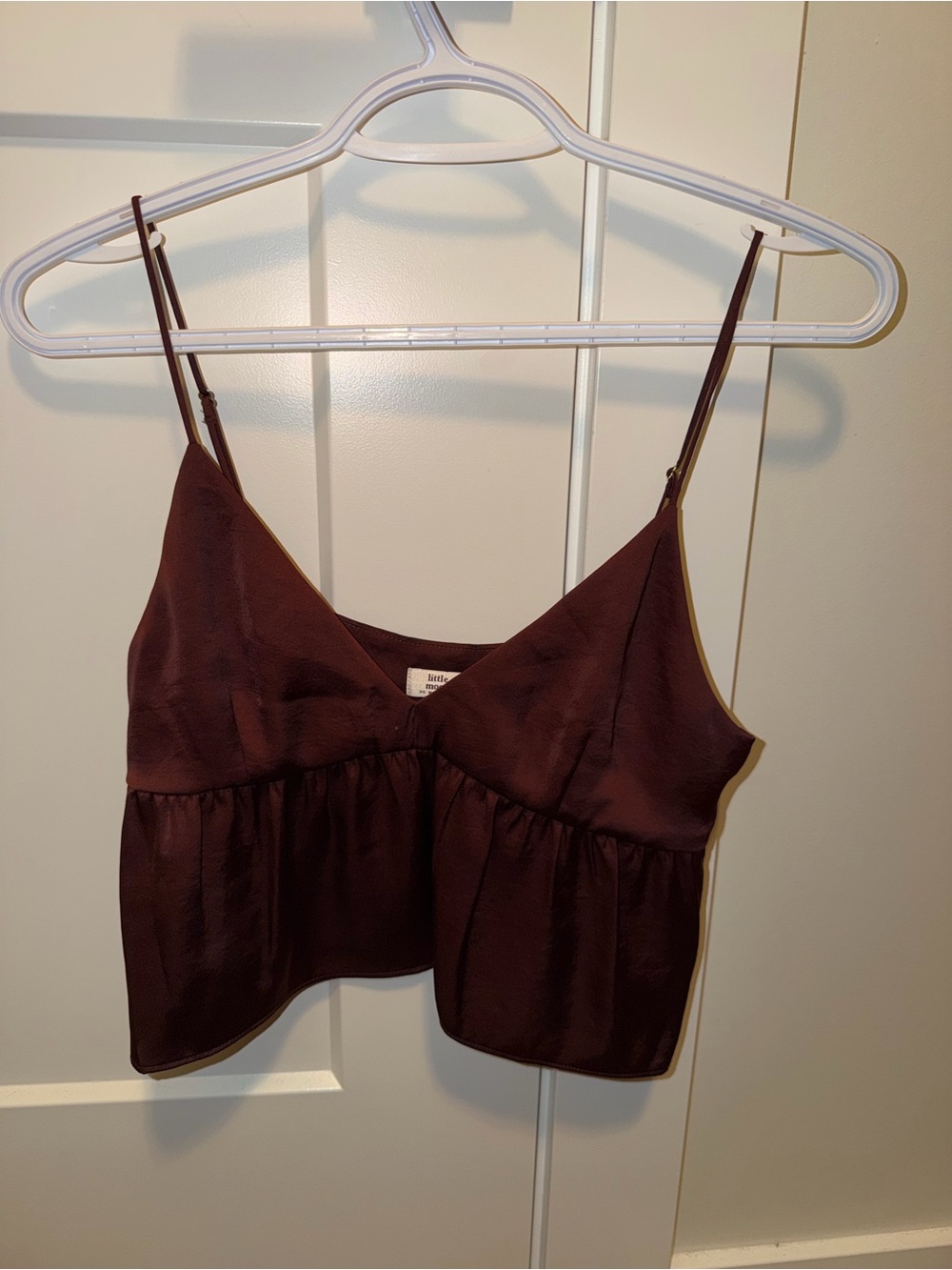 Little Moon Satin Peplum Cami in Dark Brown